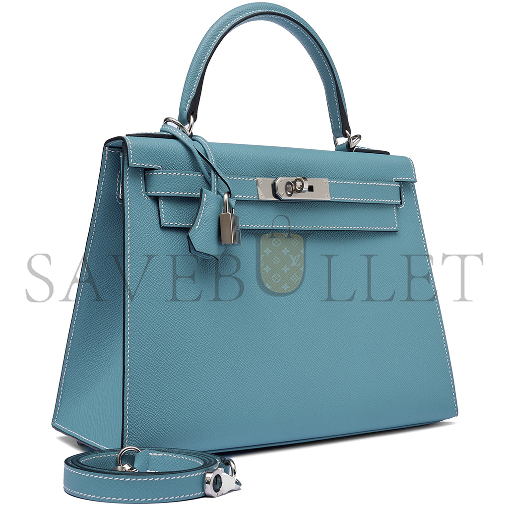 HERMÈS MASTER BLEU JEAN EPSOM KELLY 25 SELLIER PALLADIUM HARDWARE (25*17*7cm) 